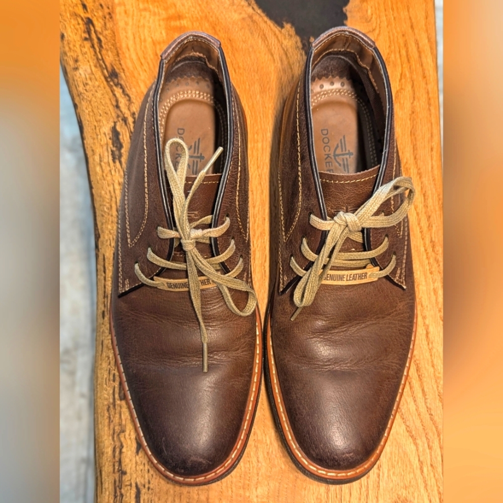 DOCKERS Vintage Mens Brown Genuine Leather Round Toe Longden Shoes size 7M
